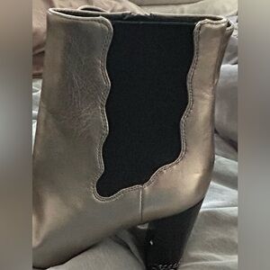 Preston & York Silver Ankle Booties with Black Contrast